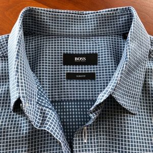 Boss: Blue Windowpane Dress Shirt
